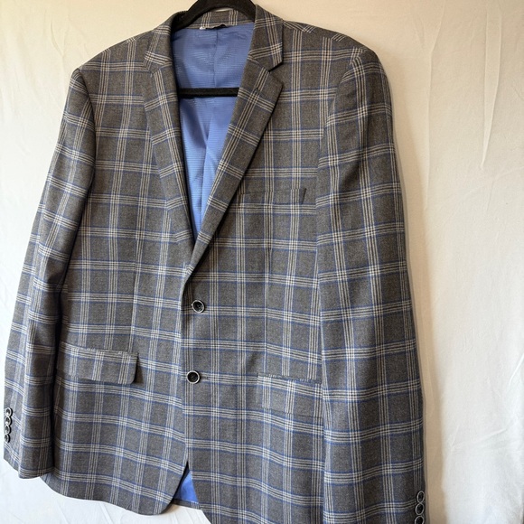 Le Chateau Mens Sports Coat Size 42 Formal Suit Jacket Grey Blue Plaid Business - Picture 7 of 11